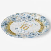 ラックススウィート16ダスティーブルー金ゴールドグリッターテーブルプレート ペーパープレート (アングル)