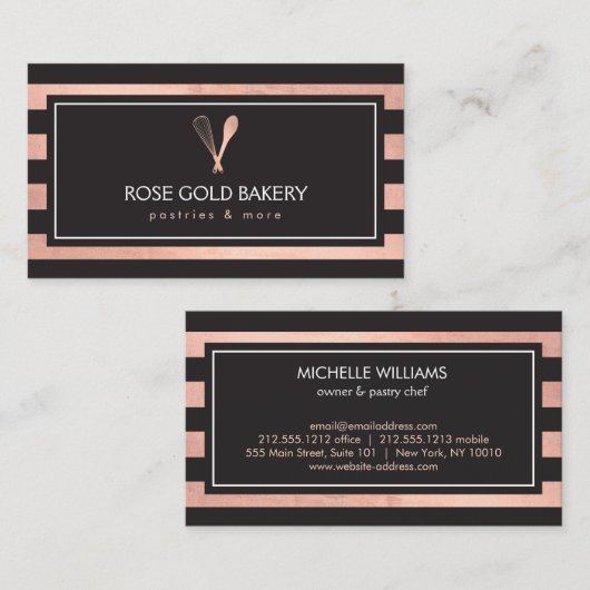 ラックスストライプのバラ金ゴールドウィスクスプーンロゴベーカリーII 名刺 (正面/裏面)