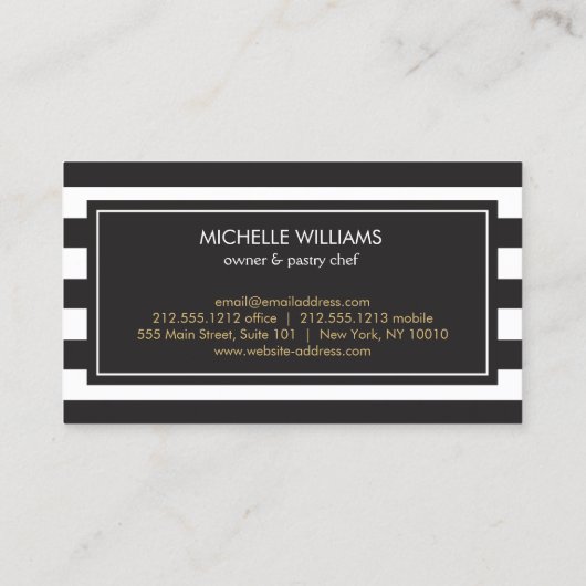 ラックスストライプの金ゴールドウィスクスプーンロゴベーカリー、シェフ 名刺 (裏面)