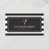 ラックスストライプの金ゴールドウィスクスプーンロゴベーカリー、シェフ 名刺 (正面)