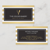 ラックスストライプの金ゴールドウィスクスプーンロゴベーカリー、シェフII 名刺 (正面/裏面)