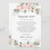 ラックスソフトウエド赤面ピンクフローラグリーン結婚ズ サンキューカード (正面/裏面)