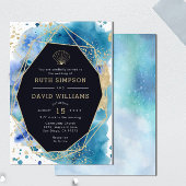 ラックスダークブルーと金ゴールド海結婚式招待状 招待状