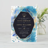 ラックスダークブルーと金ゴールド海結婚式招待状 招待状 (スタンド正面)