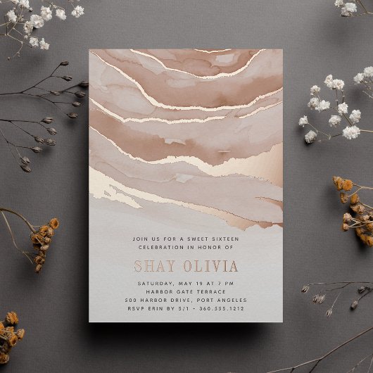 ラックスニュートラルマーブルSweet sixteen誕生日 箔招待状