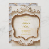 ラックスバロックスタイルホワイト金ゴールド結婚ズお祝い 招待状 (正面/裏面)