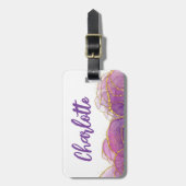 ラックスパープルパーソナライズされた金ゴールド ラゲッジタグ (正面縦)