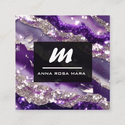 *~*ラックスパープルラベンダーグラムイニシャルQR AP66 スクエア名刺 (正面)