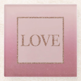 ラックスピンクグラデーションバラ金ゴールドスパークルガラスコースター ガラスコースター