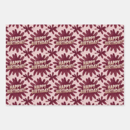 ラックスピンクハッピーバースデーラッピング紙セット ラッピングペーパーシート