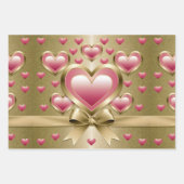 ラックスピンクハート金ゴールドグリッターリボン弓ラッピング ラッピングペーパーシート (正面3)