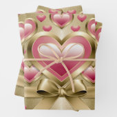 ラックスピンクハート金ゴールドグリッターリボン弓ラッピング ラッピングペーパーシート (インサイチュ)