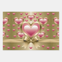 ラックスピンクハート金ゴールドグリッターリボン弓ラッピング ラッピングペーパーシート