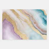 ラックスフェイク金ゴールドグリッター、ターコイズ&ホワイトマーブル ラッピングペーパーシート (正面3)