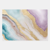 ラックスフェイク金ゴールドグリッター、ターコイズ&ホワイトマーブル ラッピングペーパーシート (正面2)