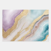 ラックスフェイク金ゴールドグリッター、ターコイズ&ホワイトマーブル ラッピングペーパーシート (正面)