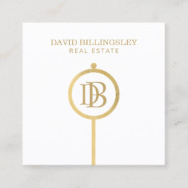 ラックスフェイク金ゴールドスケルトン鍵モノグラム不動産仲介業者ホワイト スクエア名刺