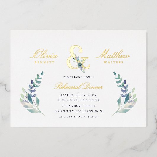 ラックスフローラ結婚のリハーサルディナー 箔招待状 (正面)