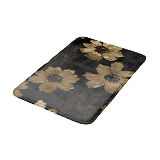 ラックスブラック金ゴールドフローラホームデコール バスマット (アングル)