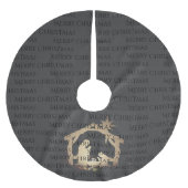 ラックスブラック金ゴールド出生クリスマス ブラッシュドポリエステルツリースカート (正面)