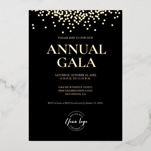 ラックスブラック金ゴールド紙吹雪会社ロゴアニュアルガラ 箔シーズンカード (正面)