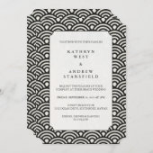 ラックスブラック+ホワイトウェーブパターン結婚式招待状 招待状 (正面/裏面)