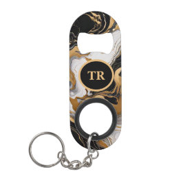 ラックスブラック&金ゴールド大理石 キーホルダー栓抜き