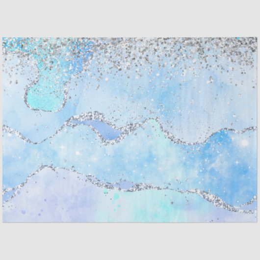 ラックスブルーマーブルアンドシルバーグリッター 薄葉紙 (正面)