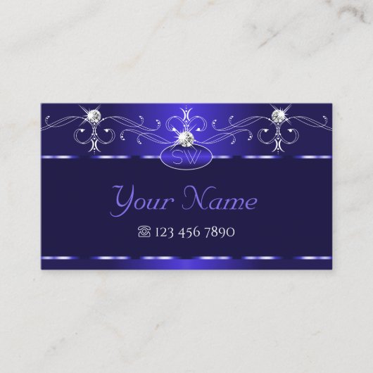 ラックスブルー王室のスクイグルスパークルジュエリーイニシャル 名刺 (正面)