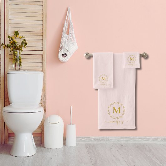 ラックスミスティバラピンク金ゴールドリースモノグラム バスタオルセット