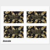 ラックスモダンブラック金ゴールドフローラダマスクデザイン 長方形シール (シート)