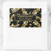 ラックスモダンブラック金ゴールドフローラダマスクデザイン 長方形シール (バッグ)