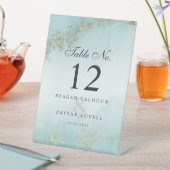 ラックスモダン金ゴールドフリックティール(緑がかった色)テーブル番号 台座サイン (インサイチュ)