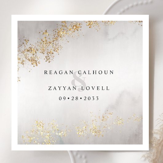 ラックスモダン金ゴールドフレックスグレーウォーター結婚カラー スタンダードカクテルナプキン