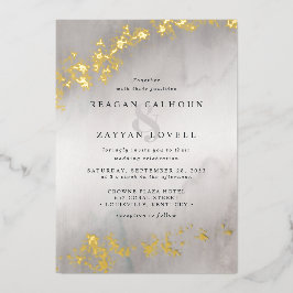 ラックスモダン金ゴールドフレックスグレーウォーター結婚カラー 箔招待状