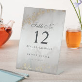 ラックスモダン金ゴールドフレックス灰色ミストテーブル番号 台座サイン (インサイチュ)