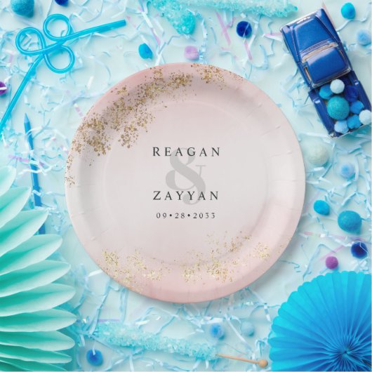 ラックスモダン金ゴールドフレックス赤面ピンクミスト結婚ーズ ペーパープレート (パーティー)