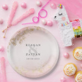 ラックスモダン金ゴールドフレックス赤面ピンクミスト結婚ーズ ペーパープレート (パーティー)