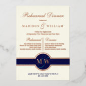 ラックスモノグラムリハーサルディナーネイビーバラ金ゴールド 箔招待状 (正面)