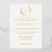 ラックスリースモノグラムホワイト金ゴールドエレガントな結婚式 箔招待状 (正面)