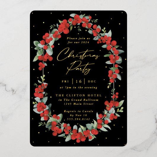 ラックスレッドベリー+ユーカリプトゥスクリスマスパーティー 箔招待状 (正面)