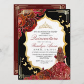 ラックスレッド金ゴールドバラプリンセスキンセアニラ 招待状 (正面/裏面)