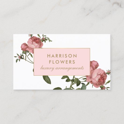ラックスヴィンテージ花模様ピンクと白 名刺 (正面)