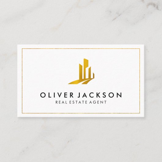 ラックス実在金ゴールドエステートホワイトグレービジネスカード 名刺 (正面)