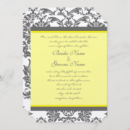 ラックス素朴クチャークグレーとイエロー結婚ズ 招待状 (正面/裏面)