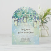 ラックス素朴ネイビー金ゴールドグリーンメイソンジャー 招待状 (スタンド正面)