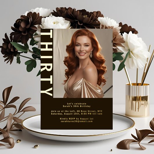 ラックス素朴ブラウン&フォイル30th 箔招待状
