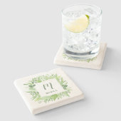 ラックス葉 |グリーンボタニカルフレームとモノグラム ストーンコースター (横)