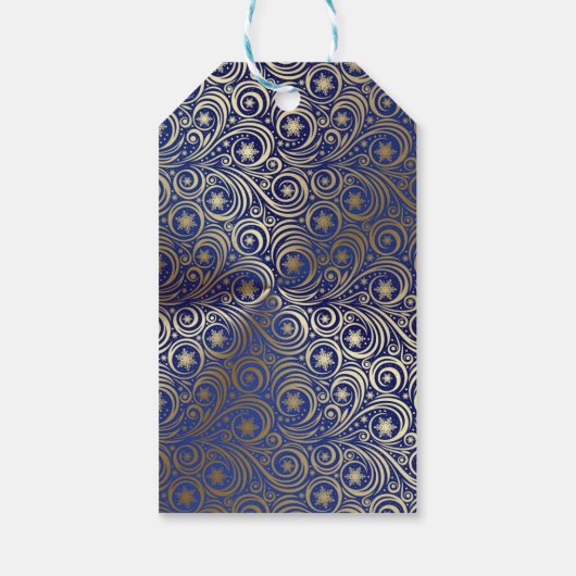 ラックス金ゴールドとブルースノーフレークのスクロール ギフトタグ (裏面)