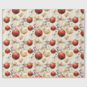 ラックス金ゴールドと赤い水色クリスマスの装飾 ラッピングペーパー (フラット)